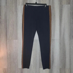 🛍Lauren Ralph Lauren‎ Navy Blue Brown Stripe Suede Elastic Waist Pants Womens M